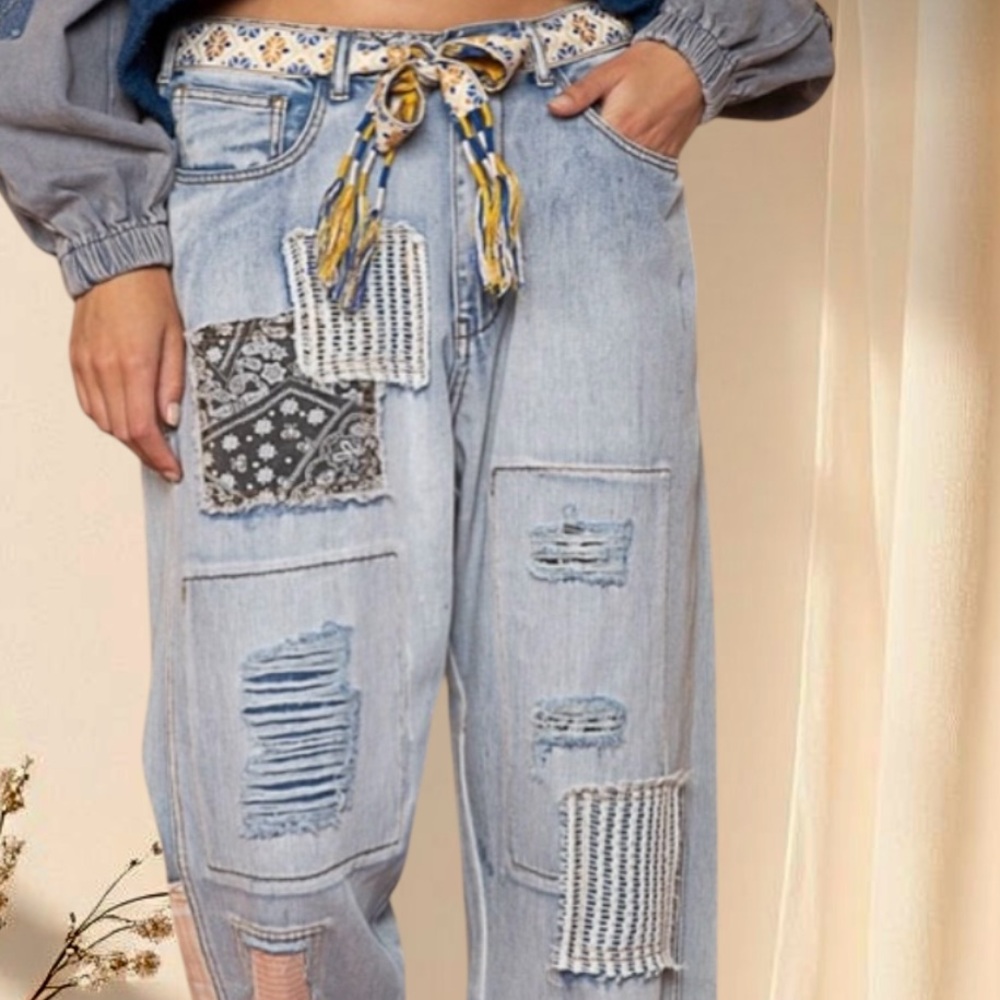 POL Patchwork Distressed Jeans | Rare Vintage-Inspired Boho Denim - Picture 6 of 7